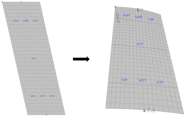 Fig. 11 Selected panel showing the real geometry and measured shape parameters.
