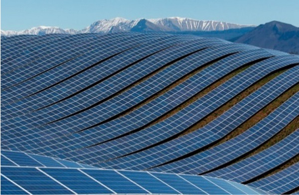 Figure 1. Les Mées solar farm (Alpes-de-HauteFrance). Provence, Area of 200 hectares with a total of 112,000 solar modules is an example of the ecological impact of displacing natural environment and wildlife with large-scale groundmounted PV installations. Photo: Reuters / Jean-Paul Pelissier.