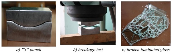 Figure 2. Breaking laminated glass by “S” punch on laboratory testing press.