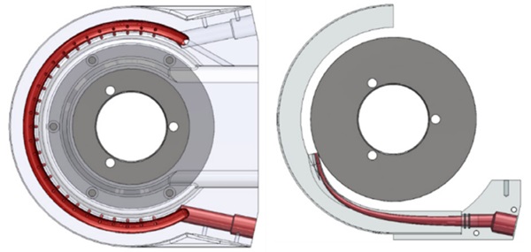 Figure 2 Left shows SSR, right is the TSR. Coolant channel is marked in red.
