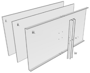 Figure 3 Build-up of the composite panel: i… glass, ii…silicone, iii…backing panel, iv…adapter profile