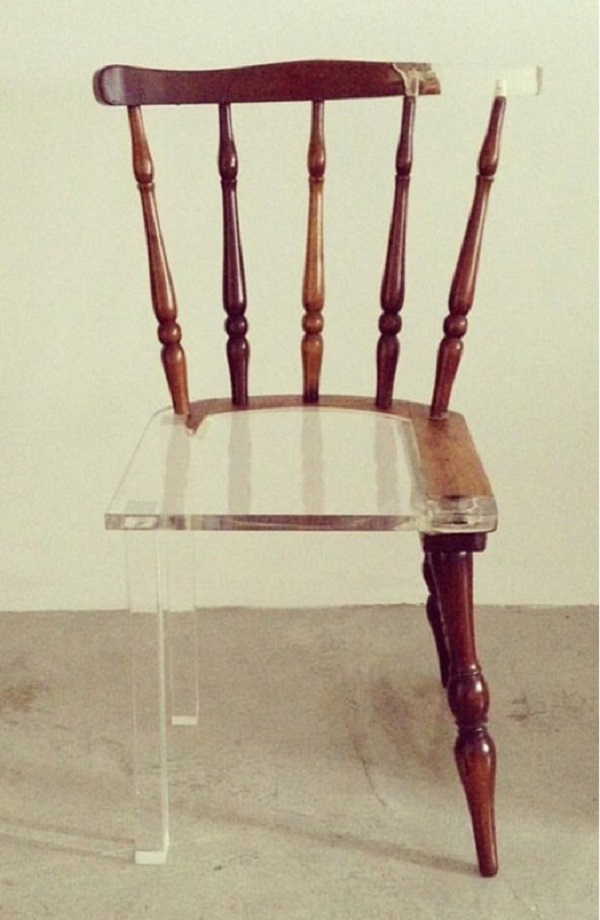Figure 3c. ”New old chair” series by Tatiane Freitas using Plexiglas to repair broken wooden furniture (Freitas 2010) 