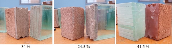 Figure 6: Left: Adhesion to glass, middle: Adhesion to brick, right: Cohesive failure