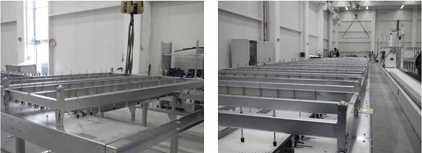 Figure 7: Bespoke lifting frames, without (left) and populated with panels (right)