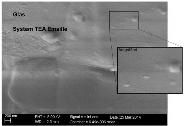 Fig. 8: SEM photo of glass with a SunGuard SNX triple-silver-coating and System TEA [2]