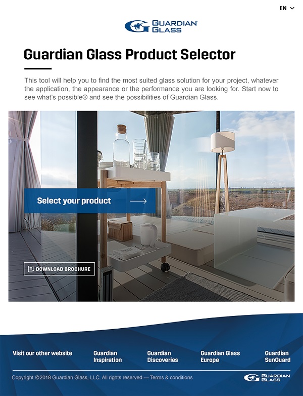 Guardian Glass Europe has launched an online Product Selector