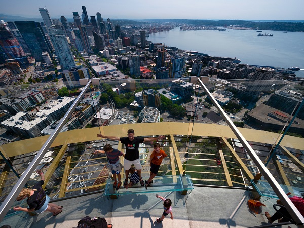 Visitors get 360-degree indoor and outdoor panoramic views of the city, Mount Rainier, Puget Sound and the cascades and Olympic mountain ranges