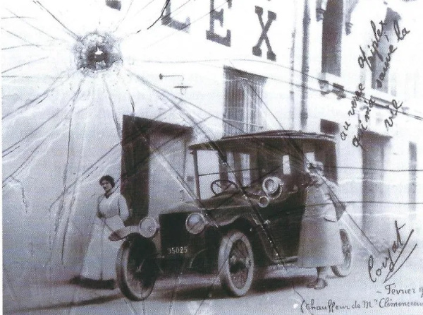 In February 1919, a Triplex windscreen protected Prime Minister Clémenceau and his driver from an assassin’s bullet. (Mr. Coujat (driver) wrote: “Triplex glass saved my life”) Courtesy of Saint Gobain