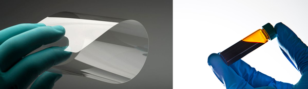 Corning® Willow® Glass (left) and SolarWindow™ Electricity Generating Coating (right)