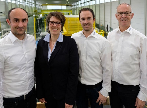 Rejoicing about the latest innovations – from left: Thomas Herzog, Managing Director; Sandra Kugler, A+W Sales and Customer Support for Glas Herzog; Andreas Herzog Jr., Managing Director; Andreas Herzog Sr., Managing Director