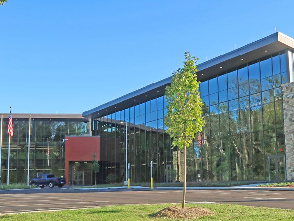 Glass curtain wall installed at the Delaware River Joint Toll Bridge Commission’s Administration Building at Scudder Falls in Lower Makefield Township, Bucks County, PA.