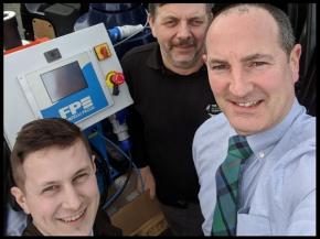 Glass Machinery staff (left to right) Harry, Dave & Mark pictured loading the machine ready to demonstrate to a customer.