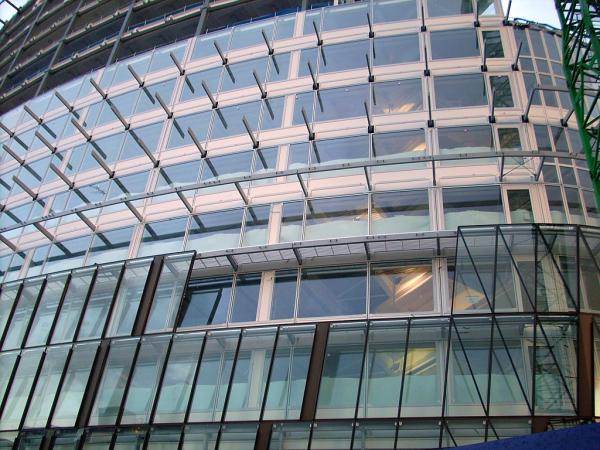 A Waagner-Biro double-skin facade being assembled at One Angel Square, Manchester. 
