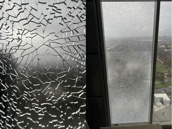 Nickle inclusion on glass at jobsite