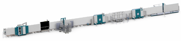 Glaston Thin Triple TPS IG Line - The newly developed TPS® production line minimizes the load on the thin middle glass and reduces the risk of breakage. Photo: Glaston Germany GmbH