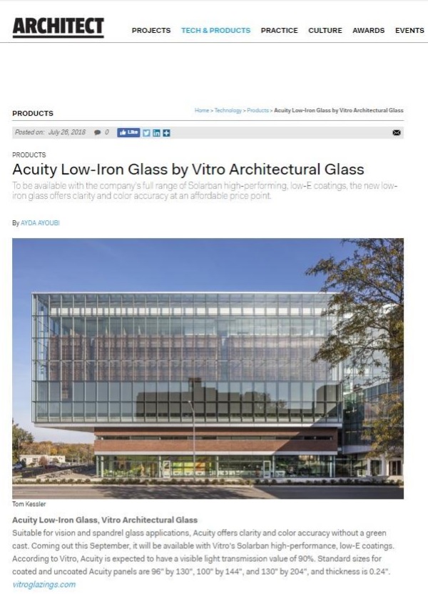 ARCHITECT magazine cites ACUITY glass for functionality, beauty