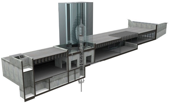 Sketch of the underground extension including the aboveground eye-catcher. Sketch: Dorin Stefan, DSBA