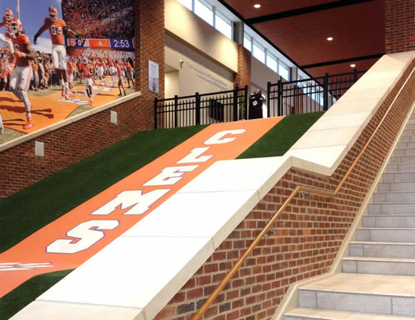 Custom aluminum guardrail tops a replica of “The Hill” in the main entrance