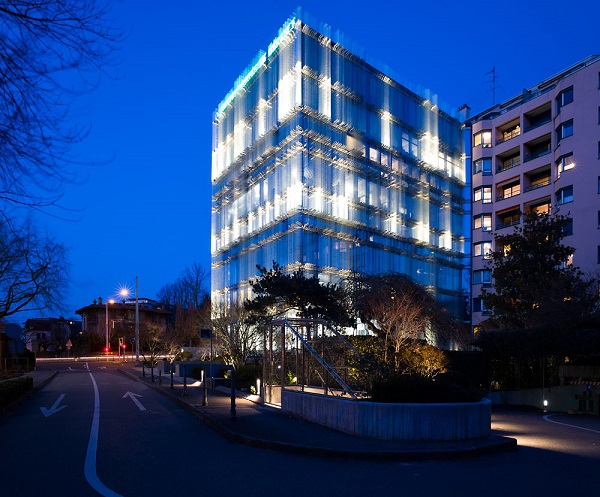 ERCO individual LED lighting tools for an award-winning facade lighting concept: SPG Headquarters Geneva