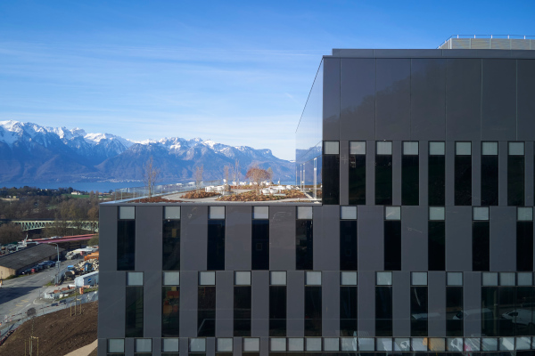 Eyrise facade at Merck building in Switzerland