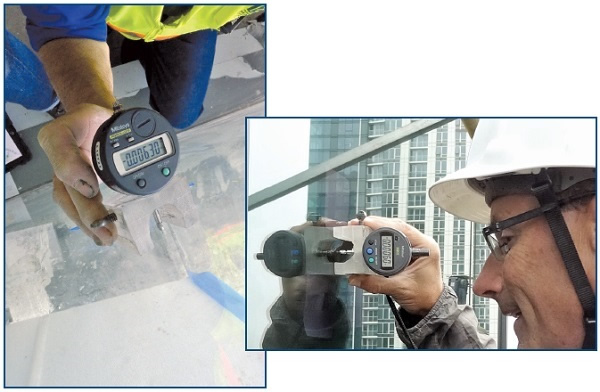 Figure 3A – Depth measurement of “crush” at interior lite. Figure 3B – Depth measurement of “crush” at exterior lite.