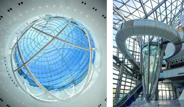 Figure 1 (left) Spherical hot bent annealed glass, Erin Mills Town Centre Mississauga (Canada) ©Tom Arban Photography Figure 2 (right) Free-formed hot bent annealed glass, Museé des Confluences, Lyon (France) ©Karin Jobst