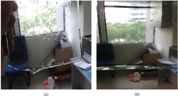 Figure 10   The formation of the dirt layer on (a) bare glass and (b) coated glass.