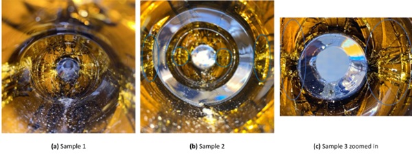 Fig. 10: Images of failure outside surface bottle: cross-like pattern.
