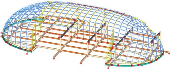Fig.10 Overview of the RFEM structural model with different applied steel cross-sections.