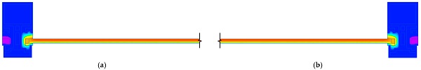 Figure 12. Visualization of the heating of the (a) left side and (b) right side of the glazing structure of sample No. 2.4.