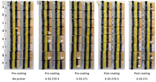 Fig. 12: Conditions of the specimens after testing (Artificial light exposure).