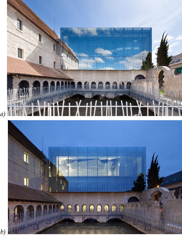 Figure 12. Louviers Music School glass façade creates different perception of the space depending of the time (Dent 2012).