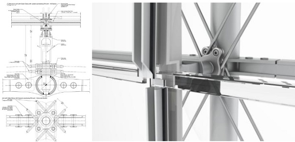 Figs. 14,15 Typical Glazing detail 2D and 3D (Images: Knippers Helbig).