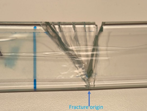 Fig. 14: Macro photo of out of plane 4point bending specimen after failure.