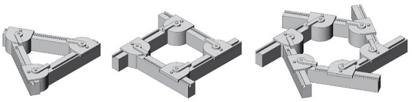 Fig. 14 Moulds with adjustable edge lengths and interior angles for triangular, quadrangular and hexagonal shapes.