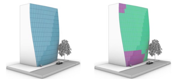 Fig. 15: Cold-bending limit applied to a high-rise building façade.