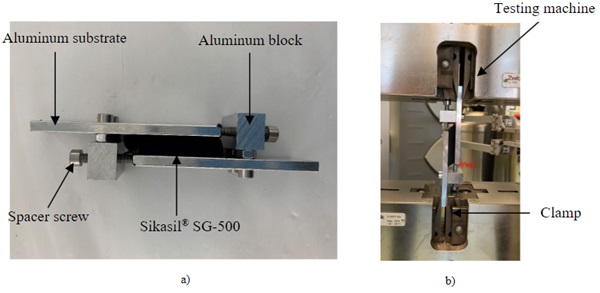 Fig. 16a: Samples exposed to shear displacement; b: tested simultaneously in shear after aging. 