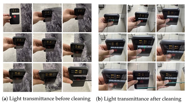 Figure 17. Light transmittance before and after cleaning.