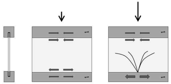 Fig. 1 Timber-glass composite beam in the un-cracked state (left) and the cracked state (right).
