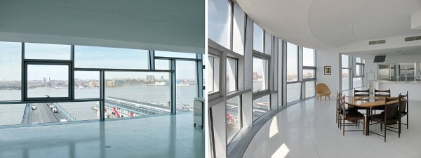 Fig. 1: Inside view of 100 Eleventh Avenue in New York, USA (Front, 2010). On the left the view from standing perpendicular to the façade and on the right the view from an angle.