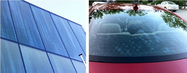 Figure 1 Quench marks on façade and rear window of car