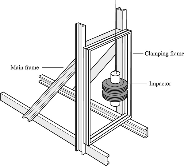 Fig. 1. Test frame with impactor according to the European Standard EN 12600 [1].