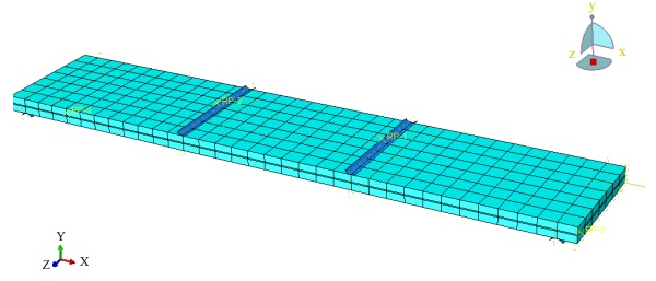 Fig. 1: Meshed FE model for 2 glass laminates