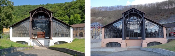 Figure 1 Sayner Hütte befor renovation with historic windows (a) and afterwards with Floatglass (b).