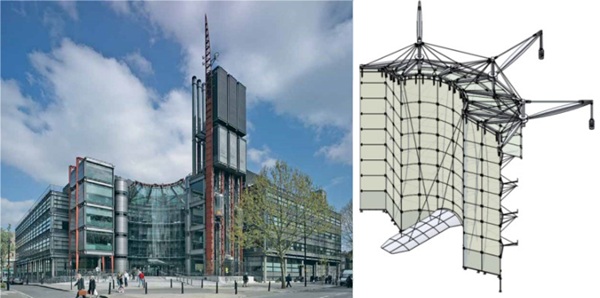 Fig. 1: Channel 4 HQ, London, atrium in the centre, 3D Model of the Atrium.