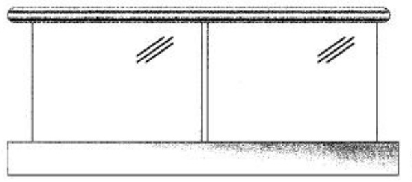 Figure 1(b) Glass Balustrade with a protective top rail, supported only at the bottom edge.