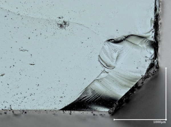 Fig. 20: Fracture surface with transmitted lighting, 100X, 2D image produced from 3D picture, legends in Figure 24.