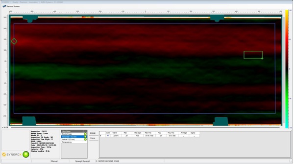 Fig. 24 - Automotive horizontal distortion scan shows the same distortion band in the top of the lami.