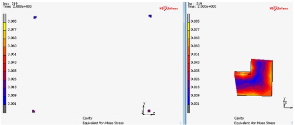 Figure 26: FE analysis stress plot of primary seal (Van Mises stress) for load case 1, corner cut-out areas