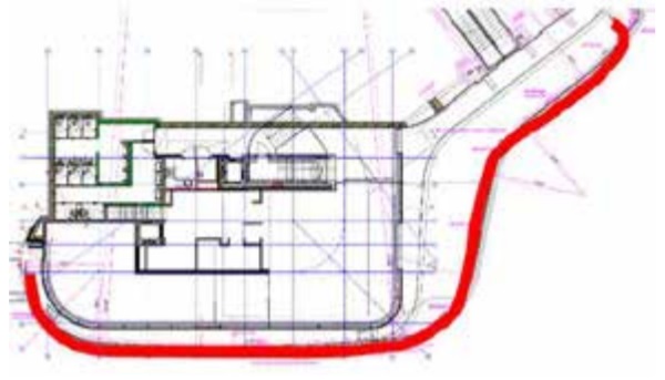 Figure 2. Floor plan of ground floor with railing (red)